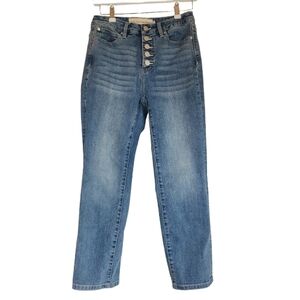 Soft Surroundings High Rise Straight Leg Button Front Jeans Size 6P Stretchy